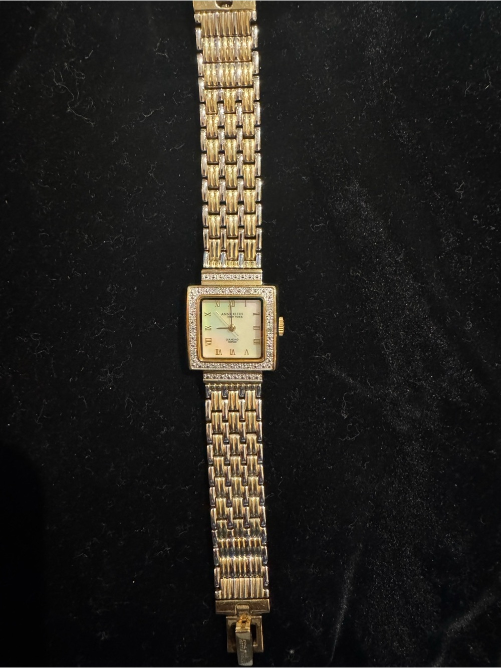 Anne Klein Gold Square Face Dress Watch with Rhinestone Bezel